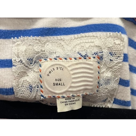 POSTMARK White Blue Stripe Paisley Peplum Ruffle Sleeveless Blouse - Picture 2 of 3